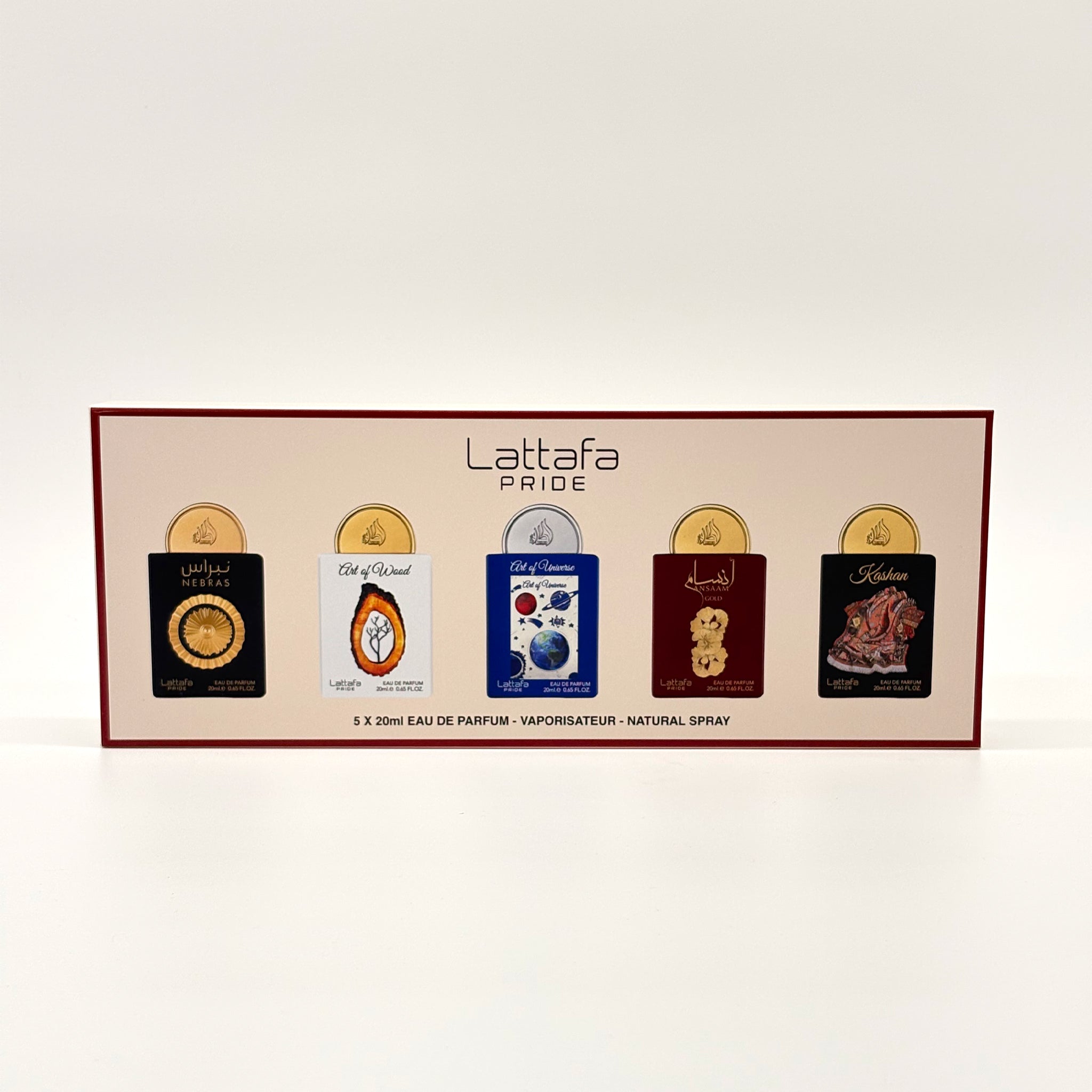 Lattafa 5 Pc Mini Spray Nebras + Art of Wood + Art Of Universe + Ansaam + Kashan 20ml