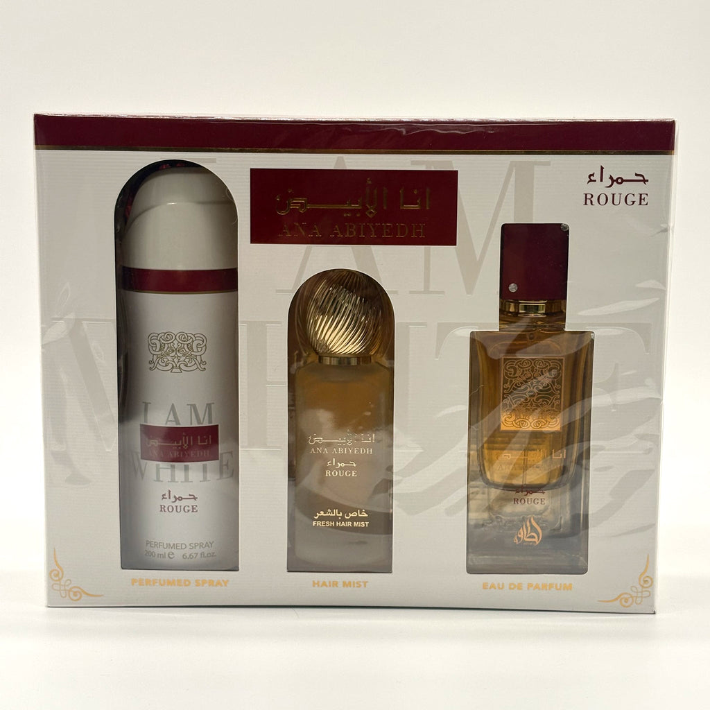 Lattafa Ana Abiyedh Rouge 3 Pc Set 60ml Edp + 200ml Body Spray + 50ml Hair Mist