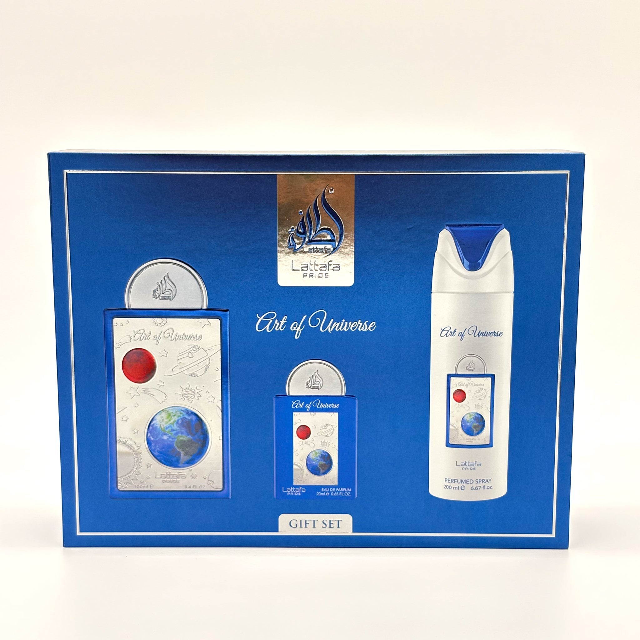 Lattafa Art Of Universe 3 Pc Set For Men 100 Ml + 20 Ml + 200 Ml Body Spray + Travel Size