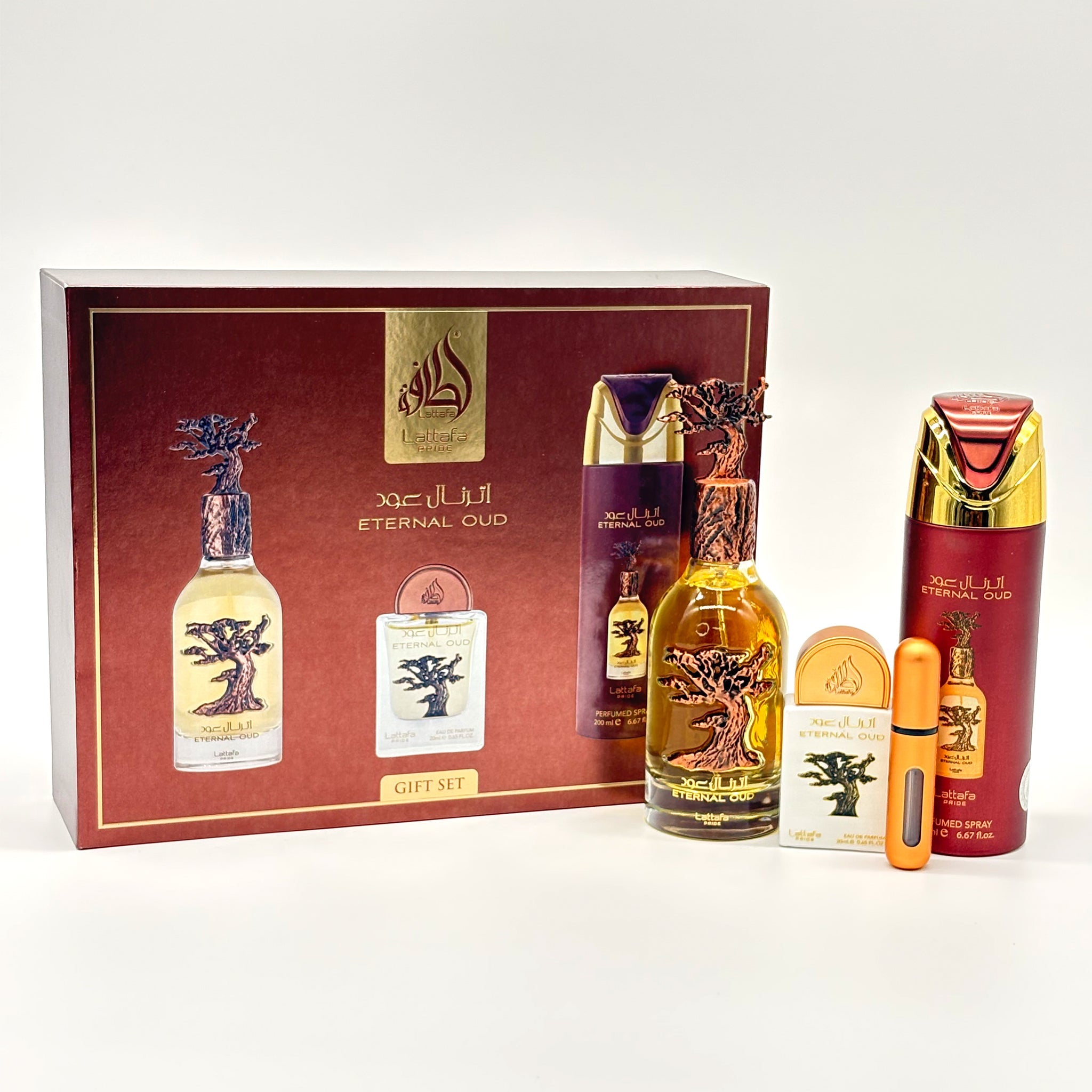 Lattafa Eternal Oud 3 Pc Set For Men 100 ml + 20 ml + 200 ml Body Spray + Travel Size