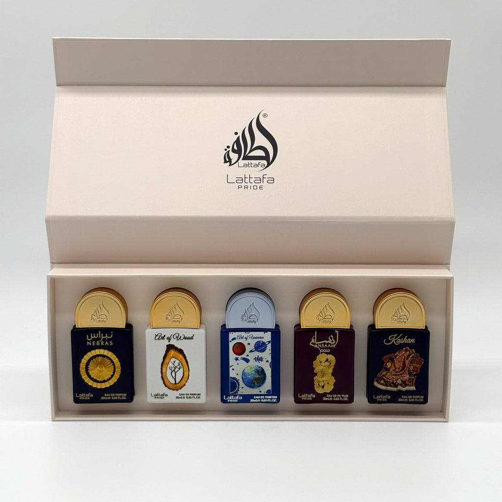 Lattafa 5 Pc Mini Spray Nebras + Art of Wood + Art Of Universe + Ansaam + Kashan 20ml