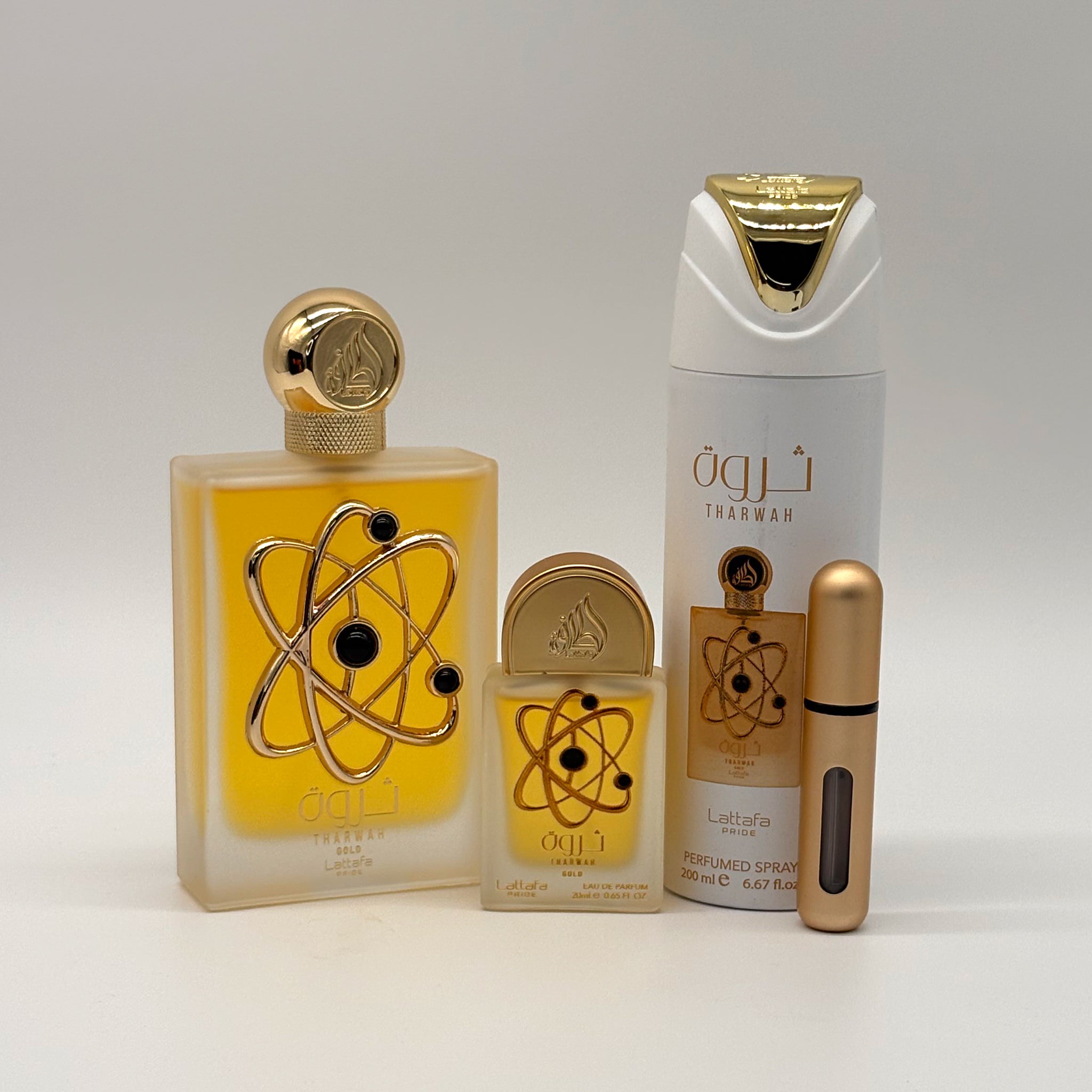 Lattafa Tharwah Gold 3 Pc Set 100 ml Edp + 20 ml Edp + 200 ml Body Spray