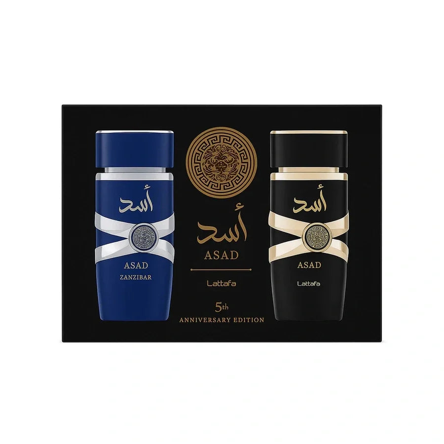 Lattafa Asad 2 Pc Set Asad Zanzibar + Azad Black 5th Anniversary Edition