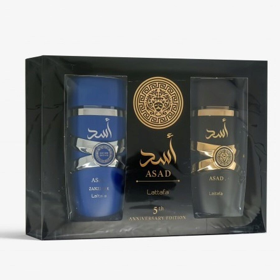 Lattafa Asad 2 Pc Set Asad Zanzibar + Azad Black 5th Anniversary Edition